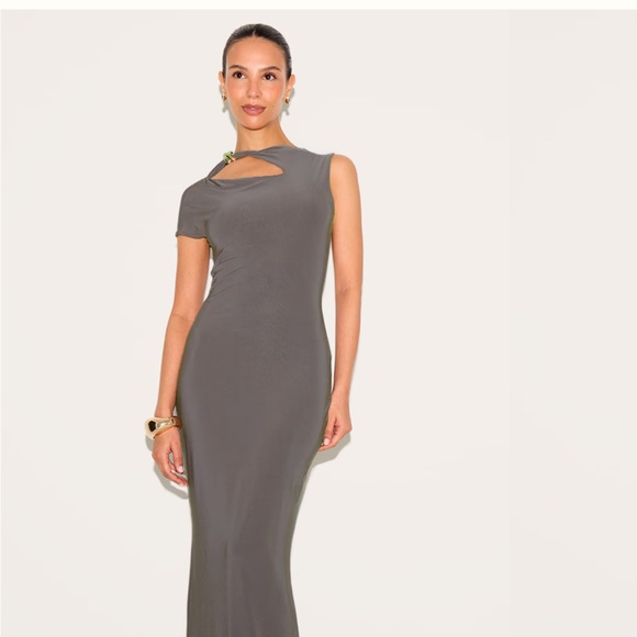 PrettyLittleThing Dresses & Skirts - Taupe Maxi Dress with Gold Trim Detail